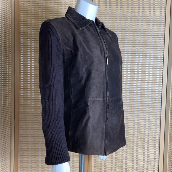 Fabio Chocolate Brown Full Zip Suede Leather & Knit Jacket Size Large - Picture 5 of 7